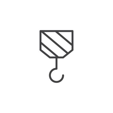 Turna inşaat satırı simgesi, vektör işareti, anahat üzerinde beyaz izole doğrusal stil piktogram. Kanca sembolü, logo illüstrasyon. Düzenlenebilir kontur