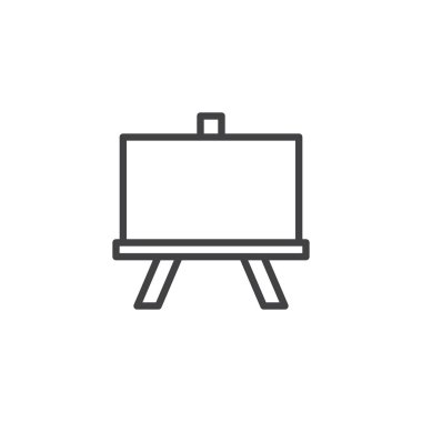 Şövale boş tuval çizgi simgesiyle Anahat vektör işareti, üzerinde beyaz izole doğrusal stil piktogram. Beyaz tahta sembolü, logo illüstrasyon. Düzenlenebilir kontur