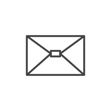 Zarf posta satırı simgesi, Anahat vektör işareti üzerinde beyaz izole doğrusal stil piktogram. E-posta ileti mektup simgesi, logo illüstrasyon. Düzenlenebilir kontur