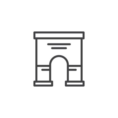 Zafer kemer mimari satırı simgesi, Anahat vektör işareti üzerinde beyaz izole doğrusal stil piktogram. Sembol, logo illüstrasyon. Düzenlenebilir kontur