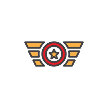 Rütbe omuz askıları doldurulmuş anahat simgesini, çizgi vektör işareti, üzerinde beyaz izole doğrusal renkli sembol. Sembol, logo illüstrasyon. Piksel mükemmel vektör grafikleri