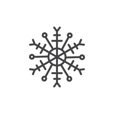 Kar tanesi satırı simgesi, Anahat vektör işareti üzerinde beyaz izole doğrusal stil piktogram. Kar sembolü, logo illüstrasyon. Düzenlenebilir kontur