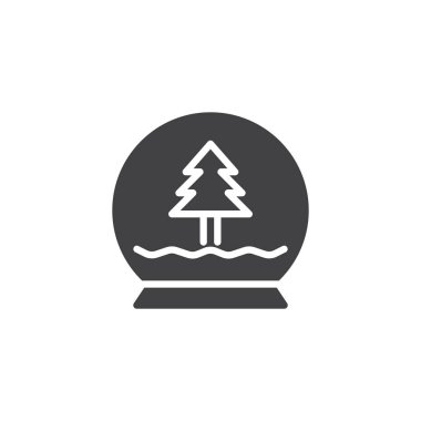 Noel kristal kar küresi xmas ağacı simge vektör ile düz işareti, üzerinde beyaz izole katı piktogram dolu. Sembol, logo illüstrasyon.