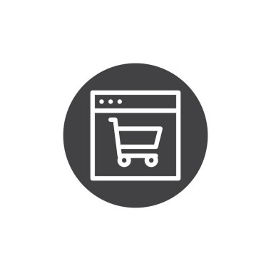 Alışveriş sepeti simge vektör, dolu düz işareti, üzerinde beyaz izole katı piktogram ile örümcek ağı kaş. Online alışveriş düğme sembolü, logo illüstrasyon.