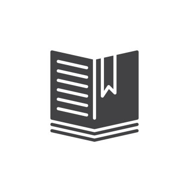 Bir yer imi simgesi ile açık kitap vektör, dolu düz işareti, üzerinde beyaz izole katı piktogram. Sembol, logo illüstrasyon.