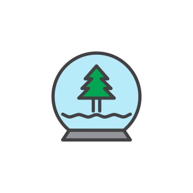 Noel kristal kar küresi xmas ağacı ile doldurulmuş anahat simgesini, çizgi vektör işareti, üzerinde beyaz izole doğrusal renkli sembol. Sembol, logo illüstrasyon. Piksel mükemmel vektör grafikleri