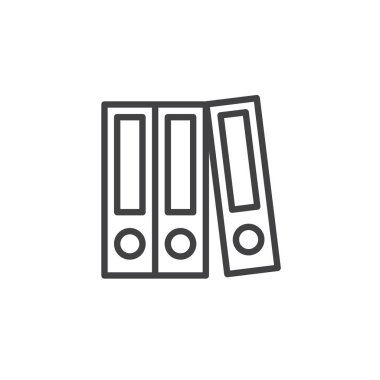 Dolapları veri depolama satırı simgesi, Anahat vektör işareti üzerinde beyaz izole doğrusal stil piktogram. Telli, office dosya klasör simgesi, logo illüstrasyon. Düzenlenebilir kontur