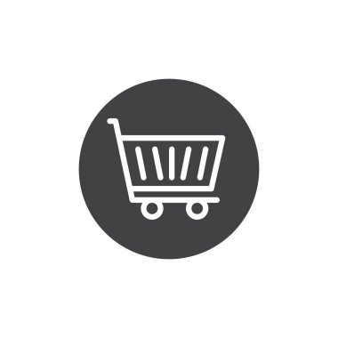 Alışveriş sepeti simge vektör, düz işareti, üzerinde beyaz izole katı piktogram dolu. Arabası sepet simgesi, logo illüstrasyon.