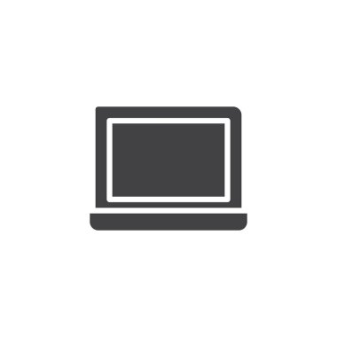 Dizüstü simge vektör, düz işareti, üzerinde beyaz izole katı piktogram dolu. Dizüstü bilgisayar sembolü, logo illüstrasyon.