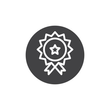 Kazanma Ödülü, ödül, madalya simge vektör, düz işareti, üzerinde beyaz izole katı piktogram dolu. Yıldız sembolü, logo illüstrasyon rozet.