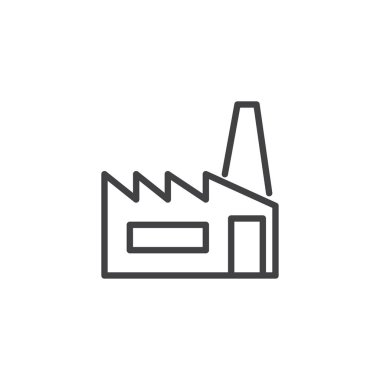 Fabrika satırı simgesi, Anahat vektör işareti üzerinde beyaz izole doğrusal stil piktogram. Sembol, logo illüstrasyon. Düzenlenebilir kontur