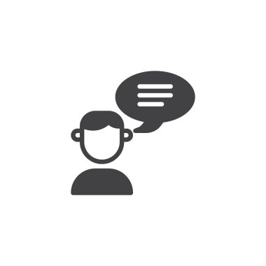 Kullanıcı konuşmak simge vektör, düz işareti, üzerinde beyaz izole katı piktogram dolu. Yorum sohbet sembolü, logo illüstrasyon.