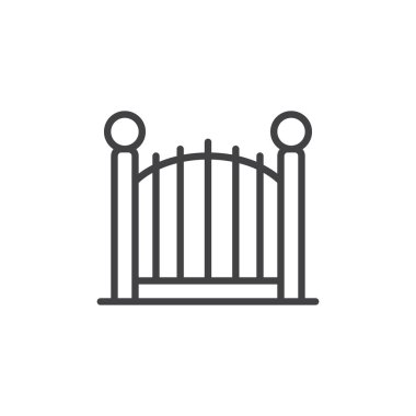 Dekoratif kapı satırı simgesi, Anahat vektör işareti üzerinde beyaz izole doğrusal stil piktogram. Park çit sembolü, logo illüstrasyon. Düzenlenebilir kontur