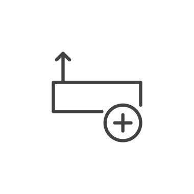 Sütun satır simgesinin üzerinde Ekle, vektör işareti, anahat üzerinde beyaz izole doğrusal stil piktogram. Sembol, logo illüstrasyon. Düzenlenebilir kontur