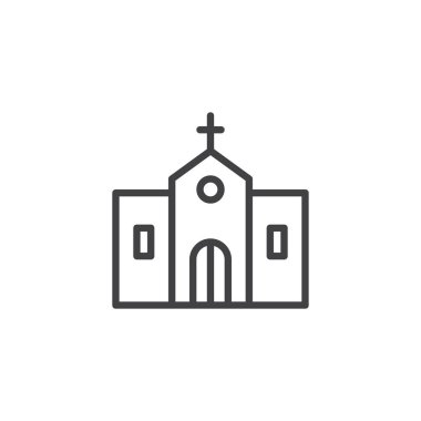 Kilise, dış çizgi simgesi bina Anahat vektör işareti, doğrusal stil piktogram izole beyaz. Din sembolü, logo illüstrasyon. Düzenlenebilir kontur