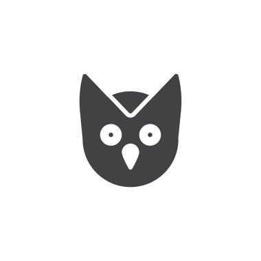 Baykuş baş simge vektör, düz işareti, üzerinde beyaz izole katı piktogram dolu. bilgelik sembolü, logo illüstrasyon.