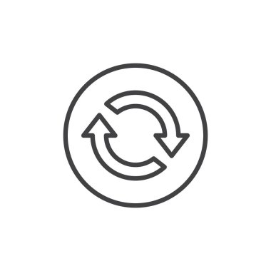 Daire satırı simgesi iki okları belirlediyseniz, vektör işareti, anahat üzerinde beyaz izole doğrusal stil piktogram. Süreç yenileme sembolü, logo illüstrasyon. Düzenlenebilir kontur