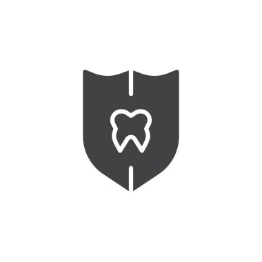 Kalkan diş simge vektör, dolu düz işareti, katı piktogram beyaz izole korumak. Tıbbi diş bakımı sembolü, logo illüstrasyon.