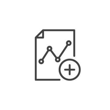 Grafik hat simgesi eklemek için vektör işareti, anahat üzerinde beyaz izole doğrusal stil piktogram. Grafikle artı sembolü, logo illüstrasyon. Düzenlenebilir kontur