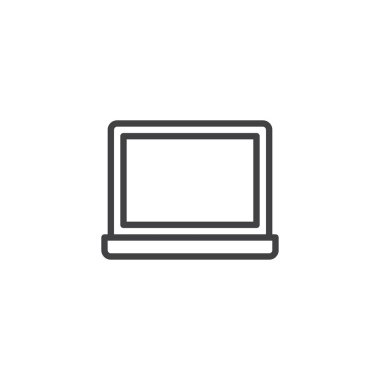 Dizüstü satırı simgesi, Anahat vektör işareti üzerinde beyaz izole doğrusal stil piktogram. Dizüstü bilgisayar simgesi, logo illüstrasyon. Düzenlenebilir kontur