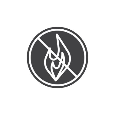 Yok yangın simge vektör düz işareti, üzerinde beyaz izole katı piktogram dolu. Hiçbir açık alev sembolü, logo illüstrasyon.