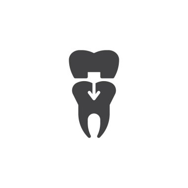 Diş diş taç simge vektör, düz işareti, üzerinde beyaz izole katı piktogram dolu. Diş hekimi, Ortodonti sembolü, logo illüstrasyon.