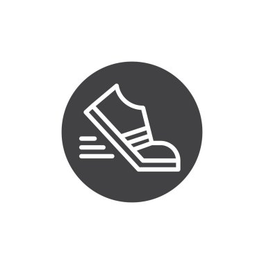 Hareket fotoğraf simge vektör, düz işareti, üzerinde beyaz izole katı piktogram dolu. Sembol, logo illüstrasyon çalışan Ayakkabı.