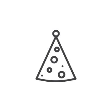 Parti şapka satırı simgesi, vektör işareti, anahat üzerinde beyaz izole doğrusal stil piktogram. Koni şapka sembolü, logo illüstrasyon. Düzenlenebilir kontur