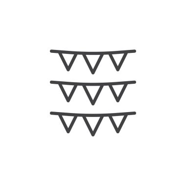 Çelenk satırı simgesi, Anahat vektör işareti üzerinde beyaz izole doğrusal stil piktogram. Parti bayrağı sembolü, logo illüstrasyon. Düzenlenebilir kontur