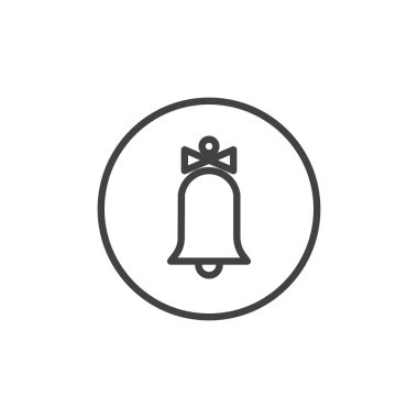 Noel kapı zili satırı simgesi, Anahat vektör işareti üzerinde beyaz izole doğrusal stil piktogram. Sembol, logo illüstrasyon. Düzenlenebilir kontur