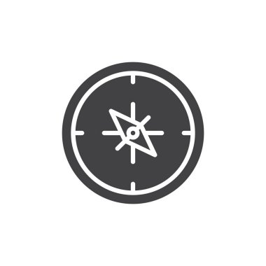 Pusula simgesini vektör, dolu düz işareti, üzerinde beyaz izole katı piktogram. Gezinti simgesi, logo illüstrasyon.