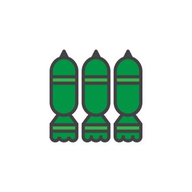 Bomba dolu anahat simgesini, çizgi vektör işareti, üzerinde beyaz izole doğrusal renkli sembol. Savaş başlıklarını sembolü, logo illüstrasyon. Piksel mükemmel vektör grafikleri