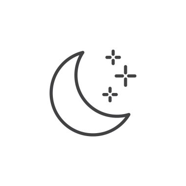 Hilal ay anahat simgesi. Mobil kavramı ve web tasarım için doğrusal stili işaret. Basit çizgi vektör simgesi ay ve yıldız. Sembol, logo illüstrasyon. Piksel mükemmel vektör grafikleri