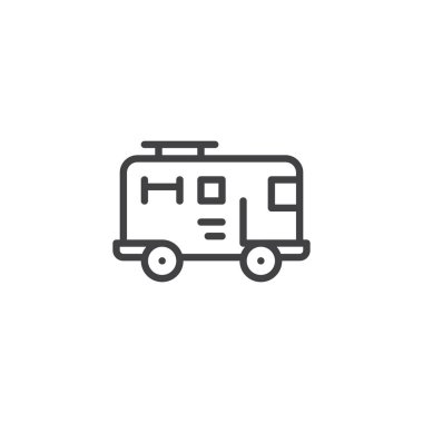 Yangın kamyon satırı simgesi, vektör işareti, anahat üzerinde beyaz izole doğrusal stil piktogram. Sembol, logo illüstrasyon. Düzenlenebilir kontur