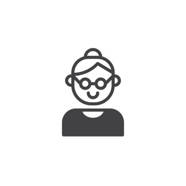 Büyükanne simge vektör, düz işareti, üzerinde beyaz izole katı piktogram dolu. Büyükanne sembolü, logo illüstrasyon.