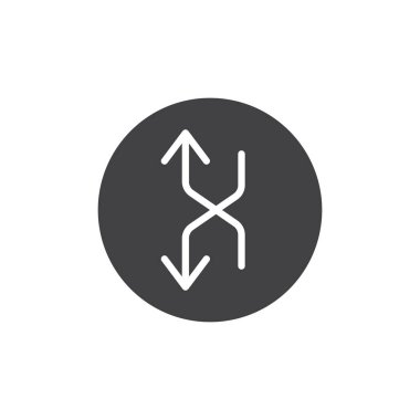 Okları simge vektör, aşağı yukarı kavşak düz işareti, üzerinde beyaz izole katı piktogram dolu. Ok shuffle sembolü, logo illüstrasyon.