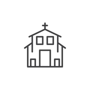 Kilise satırı simgesi, vektör işareti, anahat üzerinde beyaz izole doğrusal stil piktogram. Hıristiyanlık dini sembol, logo illüstrasyon. Düzenlenebilir kontur