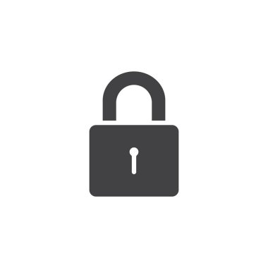 Asma kilit simgesi vektör, dolu düz işareti, üzerinde beyaz izole katı piktogram. Kapalı kilit simgesi, logo illüstrasyon.