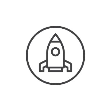 Başlangıç iş roket satırı simgesi, Anahat vektör işareti üzerinde beyaz izole doğrusal stil piktogram. Sembol, logo illüstrasyon başlatın. Düzenlenebilir kontur