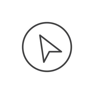 Gezinti imleç satır simgesi, Anahat vektör işareti üzerinde beyaz izole doğrusal stil piktogram. Konum işaretçisi ok sembolü, logo illüstrasyon. Düzenlenebilir kontur