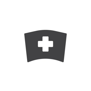 Tıbbi hemşire şapka simge vektör, düz işareti, üzerinde beyaz izole katı piktogram dolu. Sembol, logo illüstrasyon.