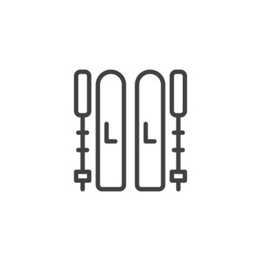 Kayak ve kayak satırı simgesi, Anahat vektör işareti, üzerinde beyaz izole doğrusal stil piktogram. Sembol, logo illüstrasyon. Düzenlenebilir kontur