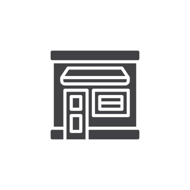 Dükkanı simge vektör, dolu düz işareti, üzerinde beyaz izole katı piktogram. Perakende mağaza sembolü, logo illüstrasyon.