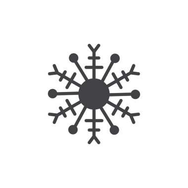 Kar tanesi simge vektör, düz işareti, üzerinde beyaz izole katı piktogram dolu. Kar sembolü, logo illüstrasyon.