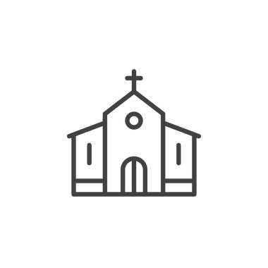 Kilise, satırı simgesi bina Anahat vektör işareti, doğrusal stil piktogram izole beyaz. Katolik Kilisesi sembolü, logo illüstrasyon. Düzenlenebilir kontur