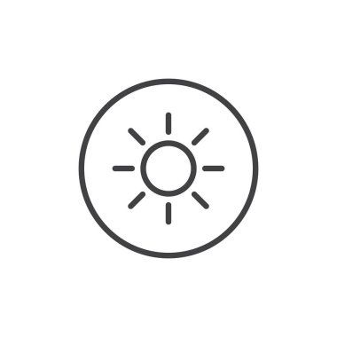 Güneş ışığı simgesi satır, vektör işareti, anahat üzerinde beyaz izole doğrusal stil piktogram. Güneşli havalarda sembolü, logo illüstrasyon. Düzenlenebilir kontur