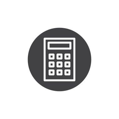 Hesap makinesi simge vektör, düz işareti, üzerinde beyaz izole katı piktogram dolu. Sembol, logo illüstrasyon.