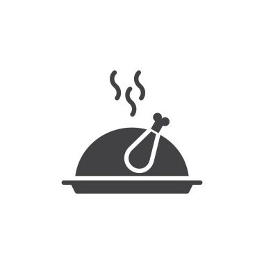 Noel Türkiye Gıda simge vektör, düz işareti, üzerinde beyaz izole katı piktogram dolu. Kızartma tavuk tepsisi sembolü, logo illüstrasyon.