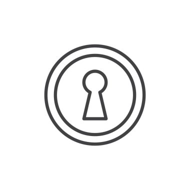 Anahtar deliği satırı simgesi, Anahat vektör işareti üzerinde beyaz izole doğrusal stil piktogram. Anahtar deliği sembolü, logo illüstrasyon. Düzenlenebilir kontur