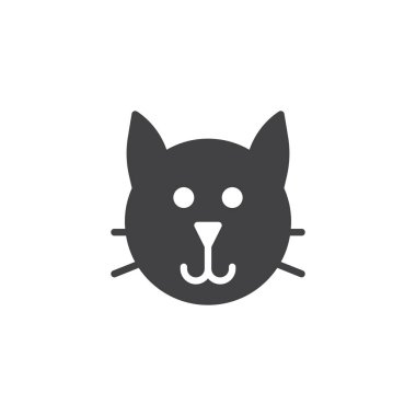 Kedi baş simge vektör, dolu düz işareti, üzerinde beyaz izole katı piktogram. Evde beslenen hayvan sembolü, logo illüstrasyon.